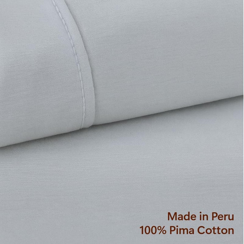 Peru Pima 415 Thread Count Percal Queen Sheet Set - 100% Peruvian Pima Cotton, 4 Piece (Flat, Fitted, 2 Pillowcases) - Cooling, Crisp, Deep Pocket, Hotel Quality Bedding - Slate - Image 3